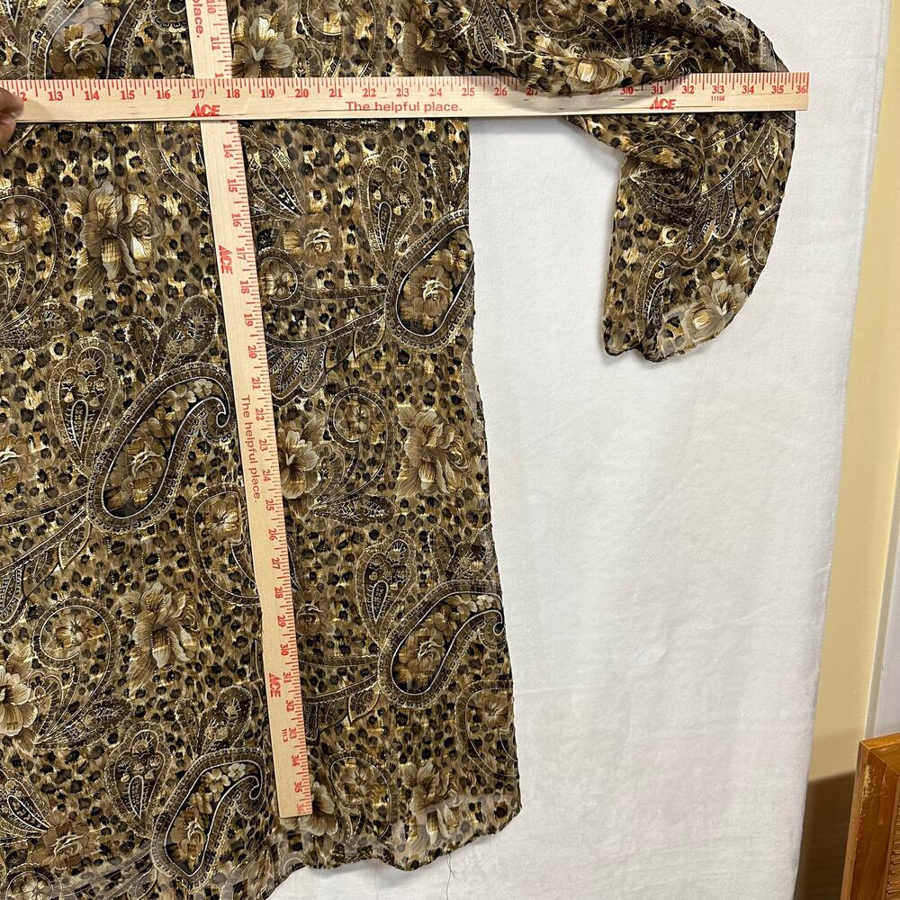 Vintage Maggie Barnes‎ Paisley Animal Print Clipdot Brown Flowy Cardigan Tied - Picture 7 of 9